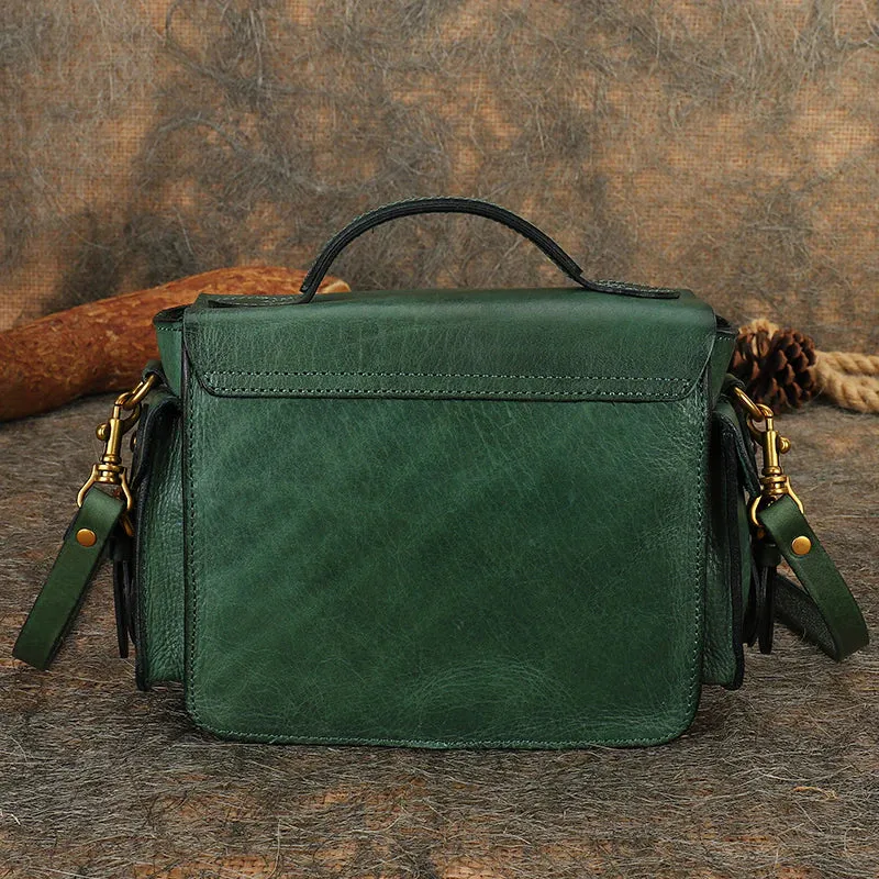 Handmade Coffee Leather Womens Small Satchel Shoulder Bag School Handbag Crossbody Purses for Women