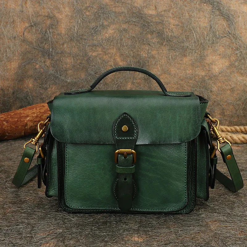 Handmade Coffee Leather Womens Small Satchel Shoulder Bag School Handbag Crossbody Purses for Women