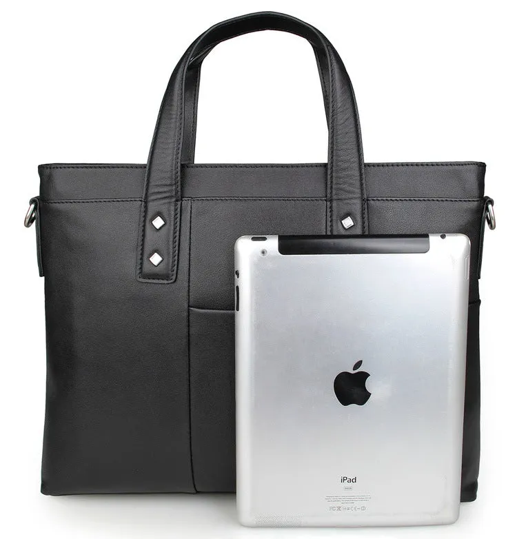 Handmade Top Grain Leather Briefcase Men's Black Business Laptop Shoulder Bags