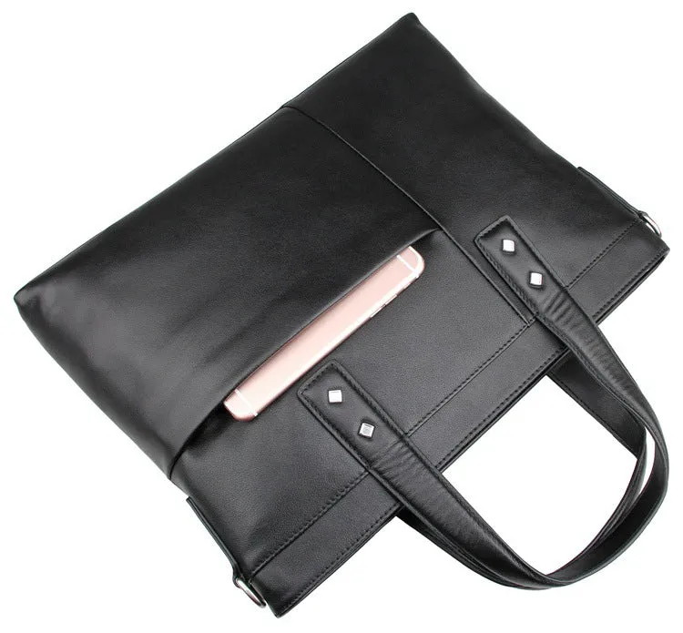 Handmade Top Grain Leather Briefcase Men's Black Business Laptop Shoulder Bags