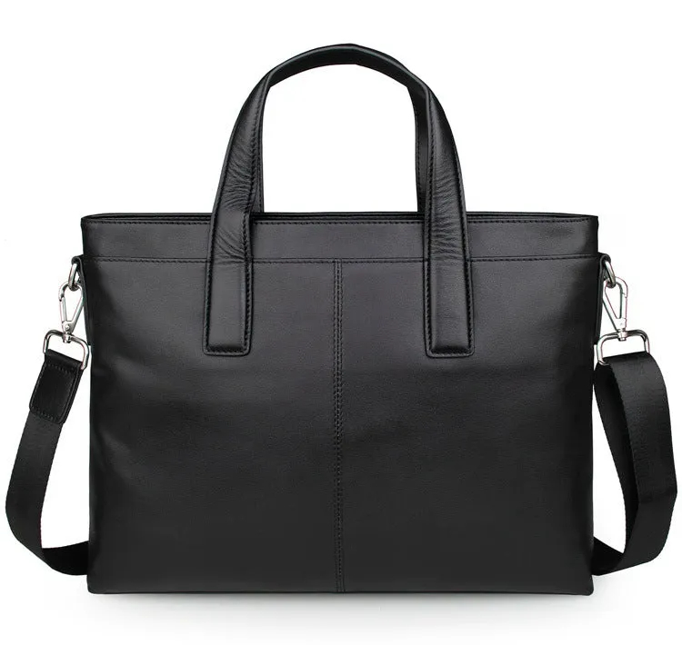 Handmade Top Grain Leather Briefcase Men's Black Business Laptop Shoulder Bags