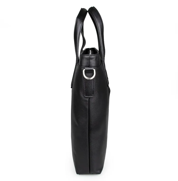 Handmade Top Grain Leather Briefcase Men's Black Business Laptop Shoulder Bags