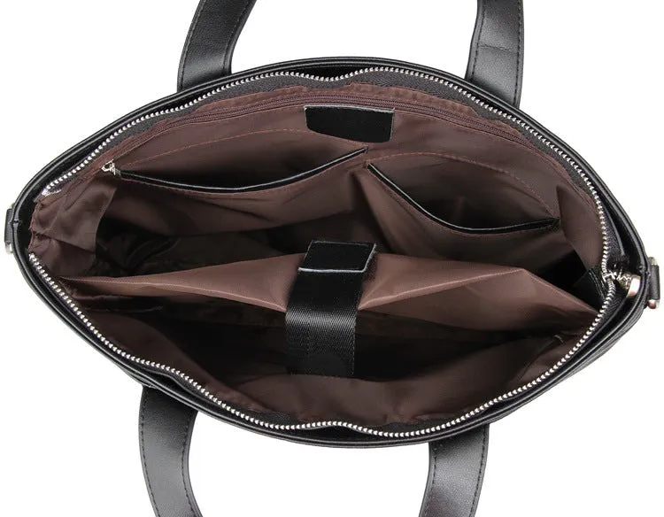 Handmade Top Grain Leather Briefcase Men's Black Business Laptop Shoulder Bags