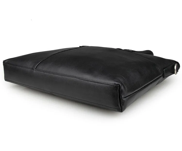 Handmade Top Grain Leather Briefcase Men's Black Business Laptop Shoulder Bags
