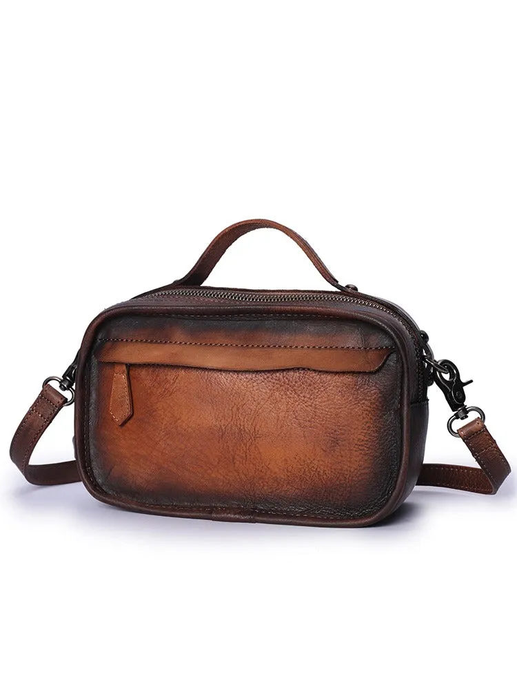 Handmade Womens Floral Leather Mini Satchel Shoulder Bag Best Handbag Cube Crossbody Purses for Ladies
