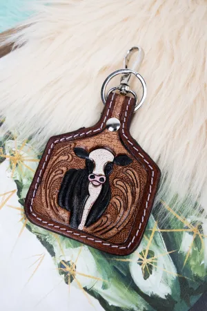Henrietta Heifer Tooled Cattle Tag Keychain