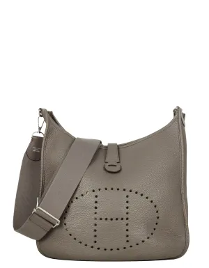 Hermes Etain Grey Clemence Leather Evelyne III GM Messenger Bag