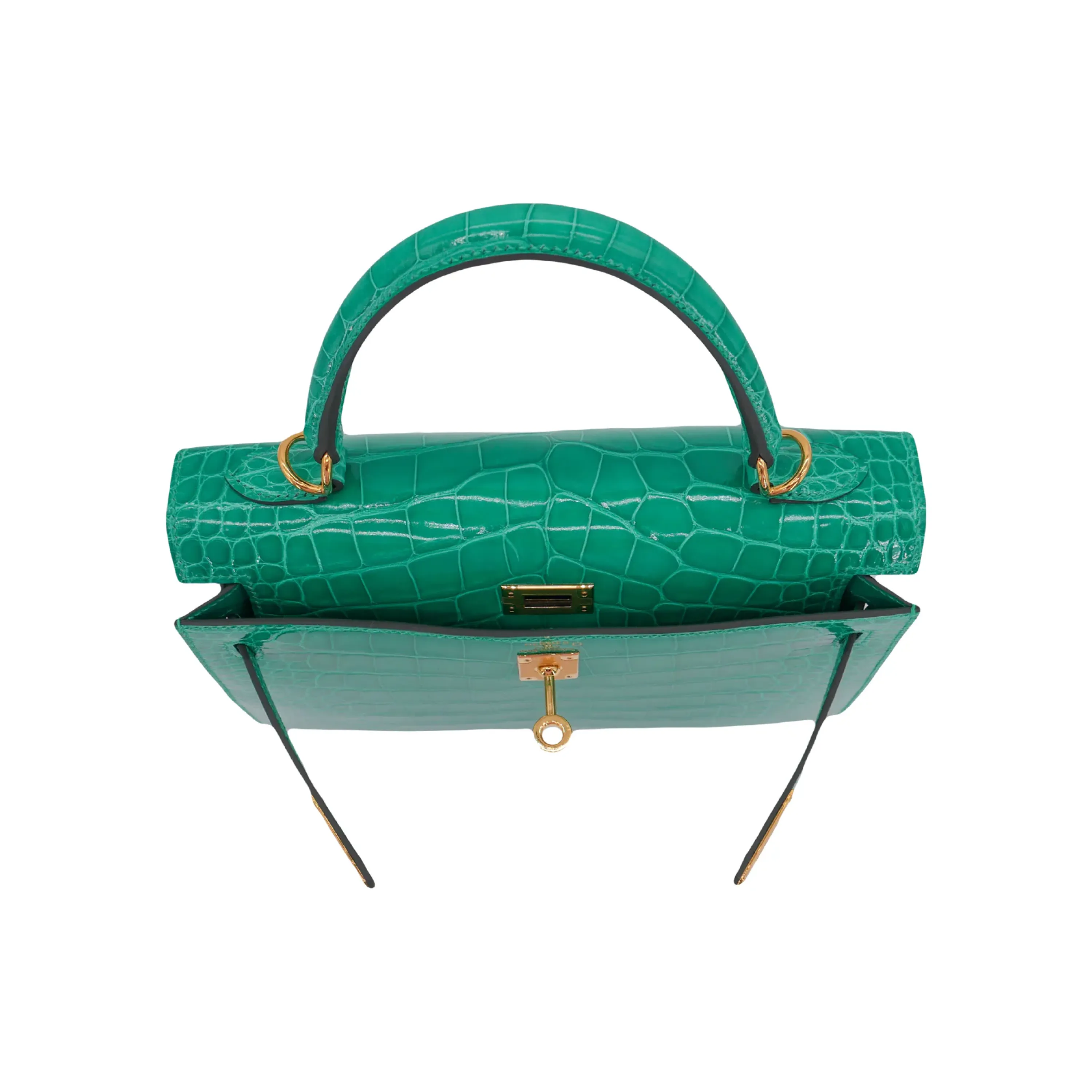 Hermes Kelly 25cm Vert Jade Croco GHW