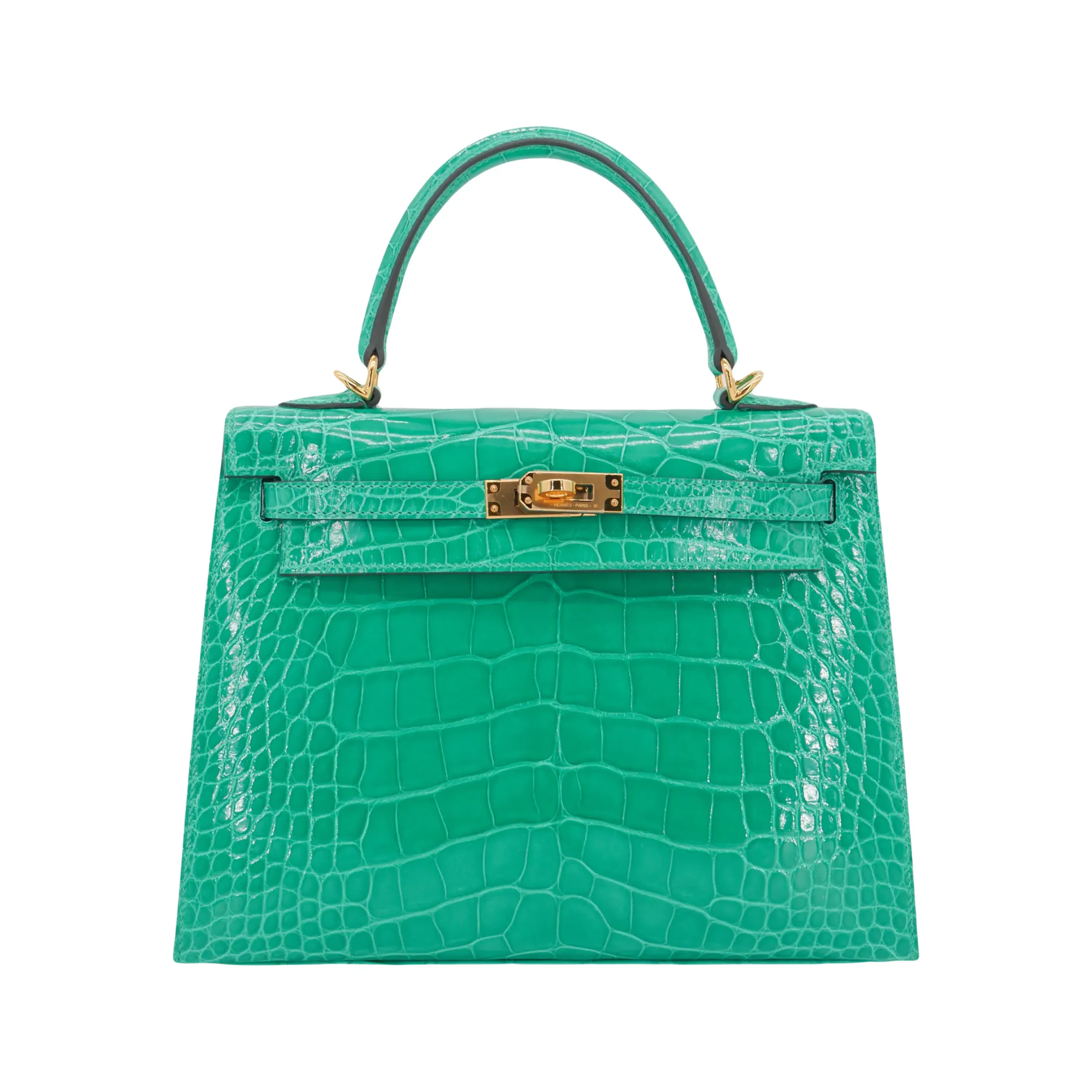 Hermes Kelly 25cm Vert Jade Croco GHW