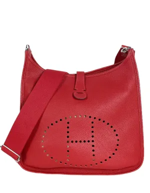 Hermes Red Clemence Leather Evelyne III GM Messenger Bag