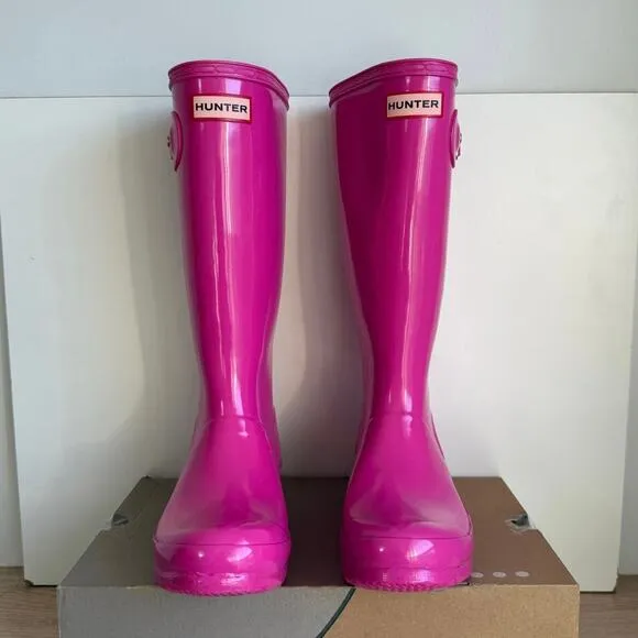Hunter Original Tall Pink Buckle Kids Boots- SZ 5 Y- 6.5 W