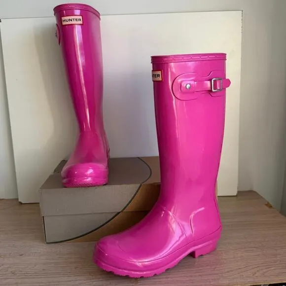 Hunter Original Tall Pink Buckle Kids Boots- SZ 5 Y- 6.5 W