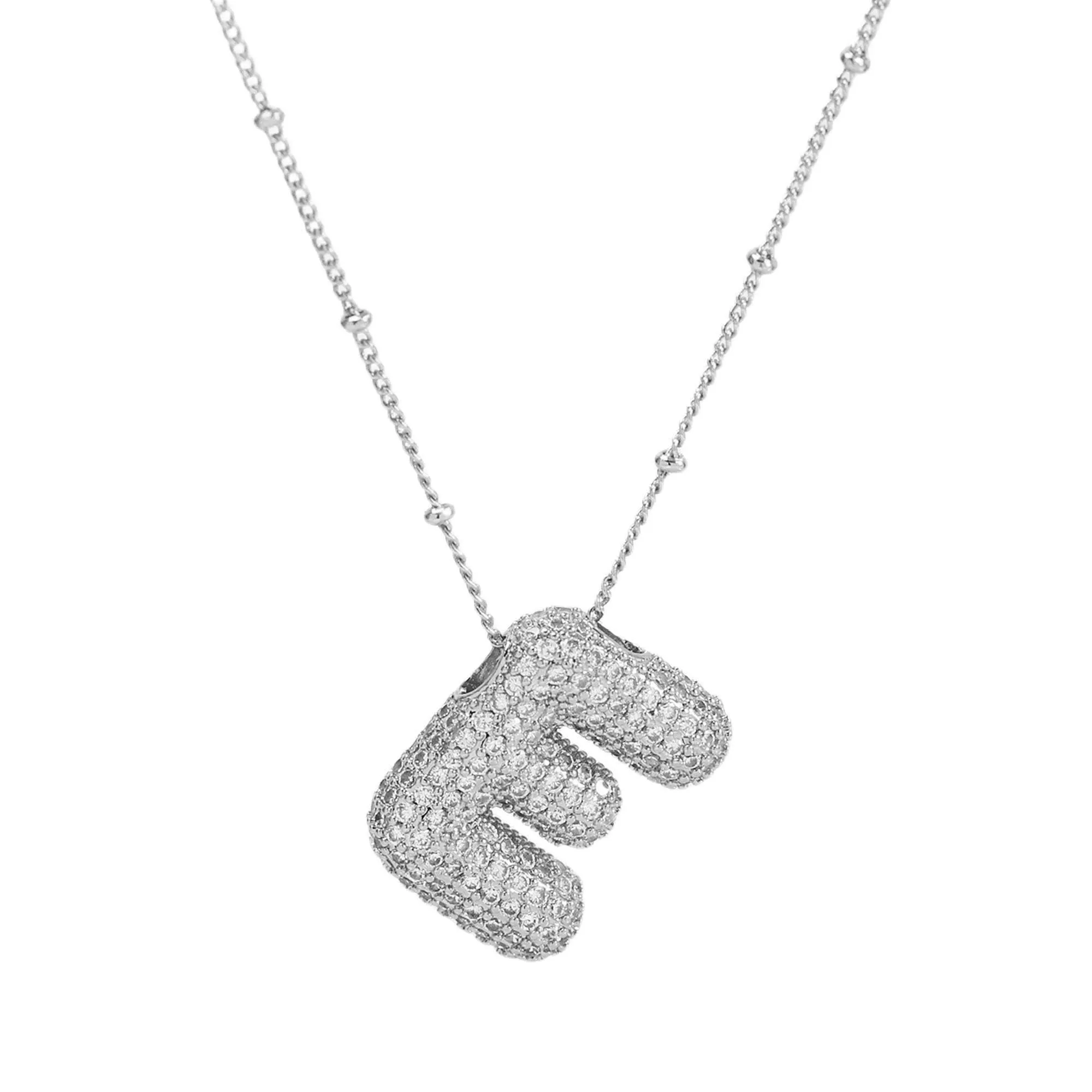 Initial CZ Balloon Bubble Sterling Silver Necklace: F