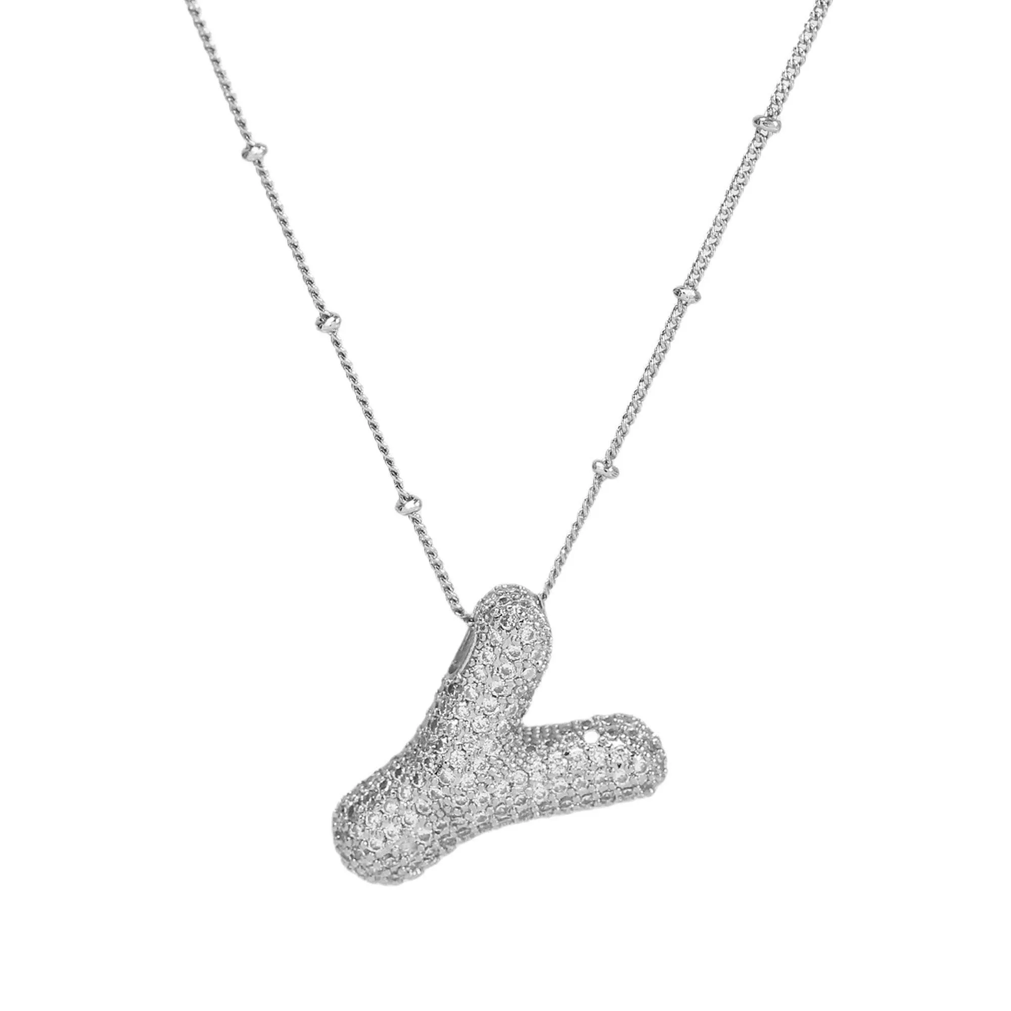 Initial CZ Balloon Bubble Sterling Silver Necklace: F