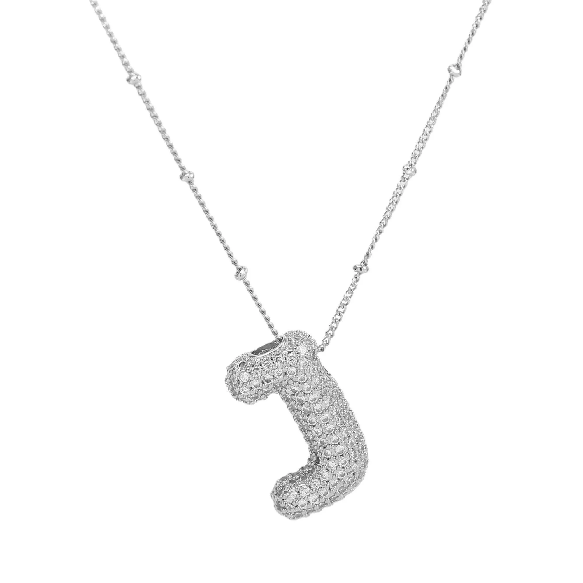Initial CZ Balloon Bubble Sterling Silver Necklace: F