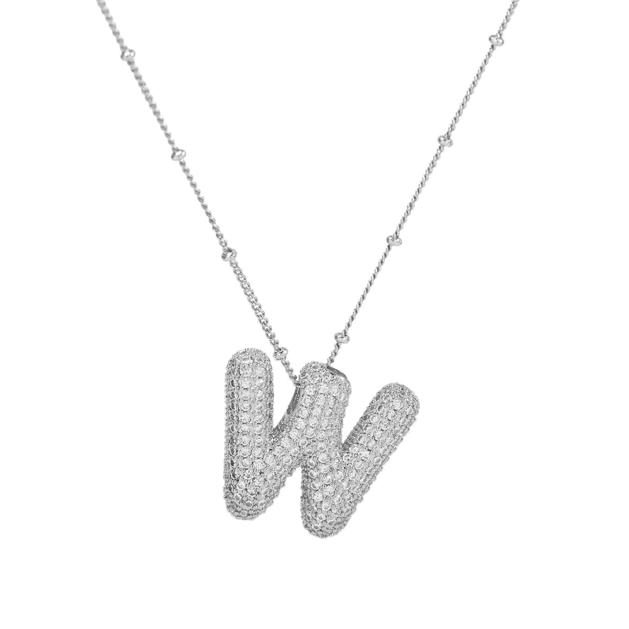 Initial CZ Balloon Bubble Sterling Silver Necklace: F