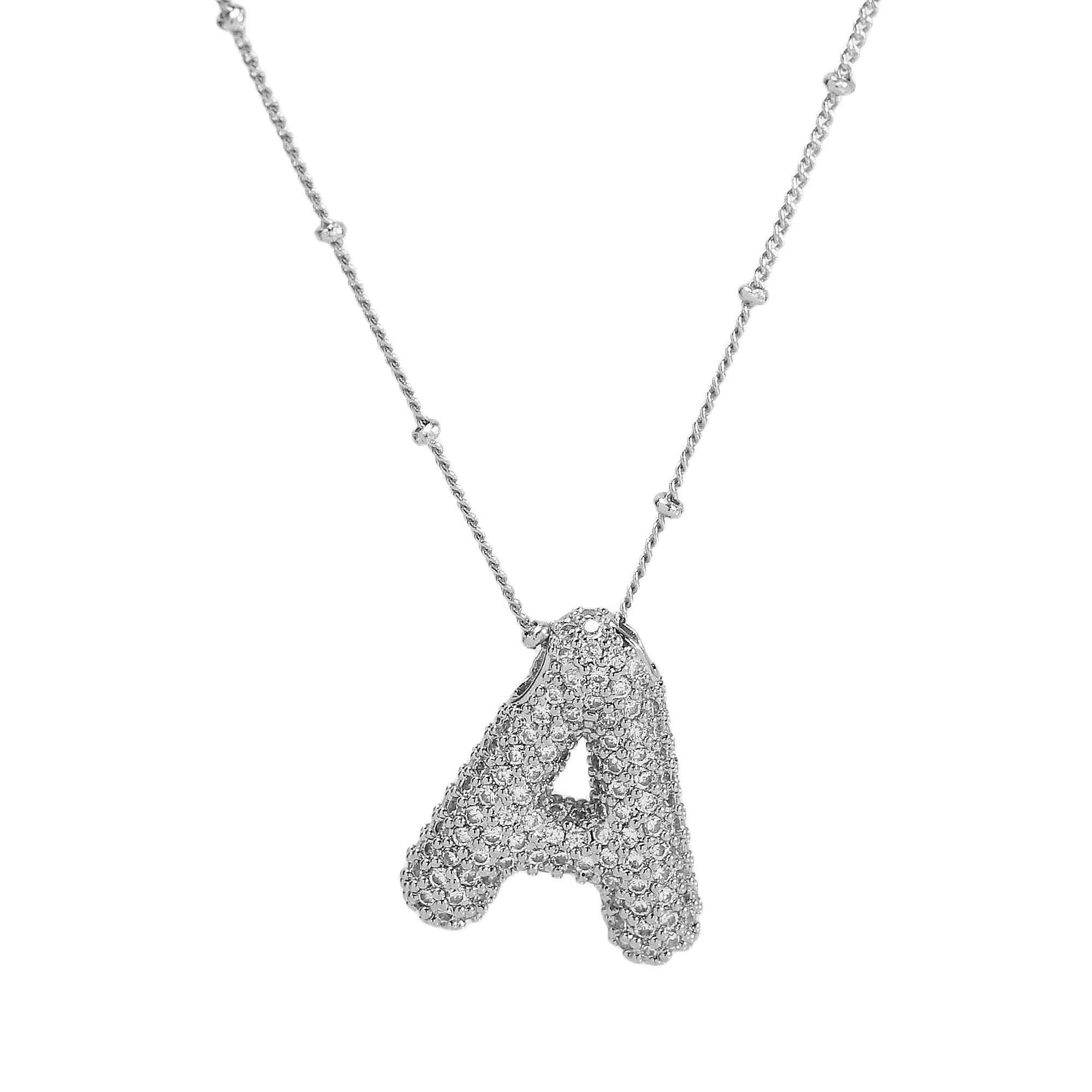 Initial CZ Balloon Bubble Sterling Silver Necklace: F