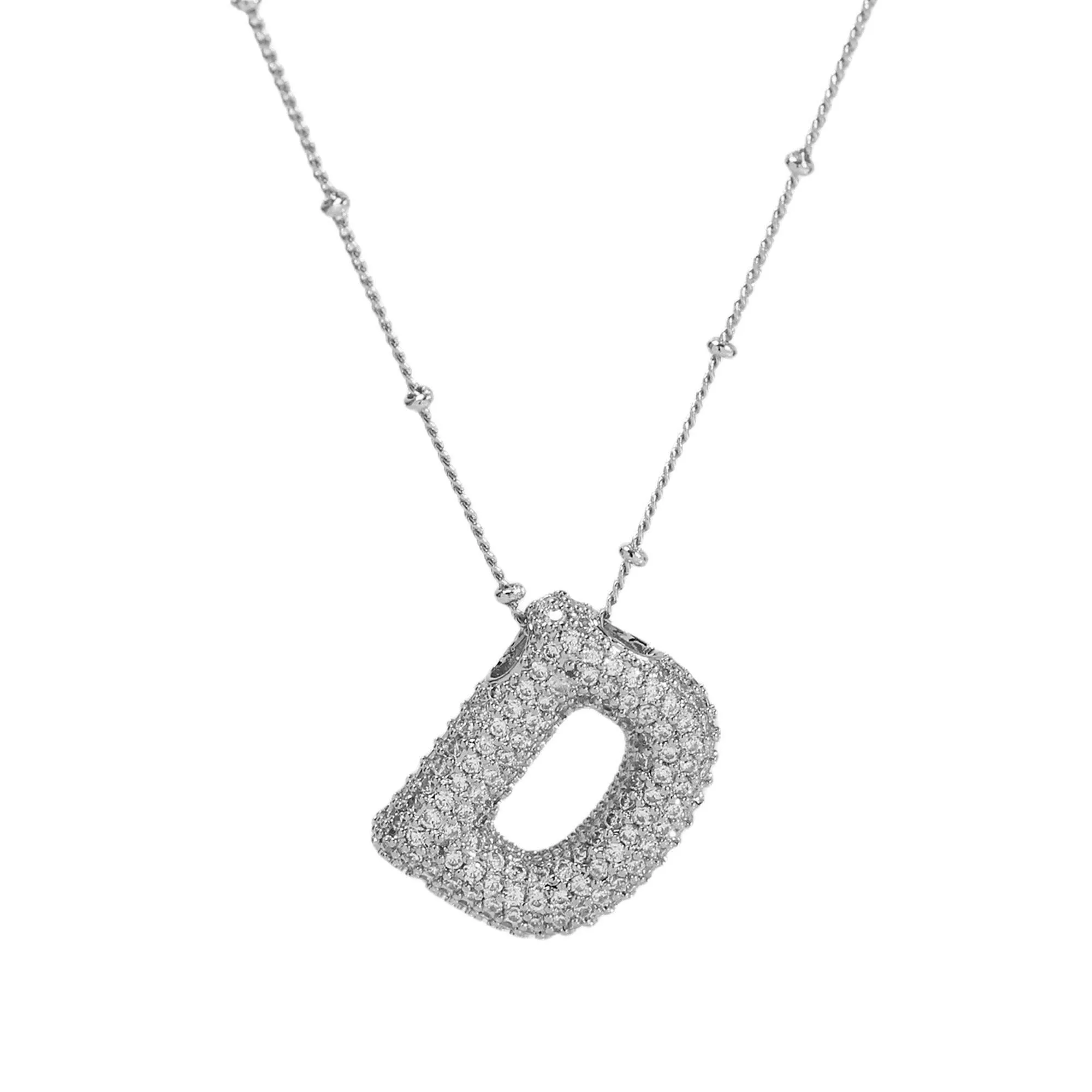 Initial CZ Balloon Bubble Sterling Silver Necklace: F