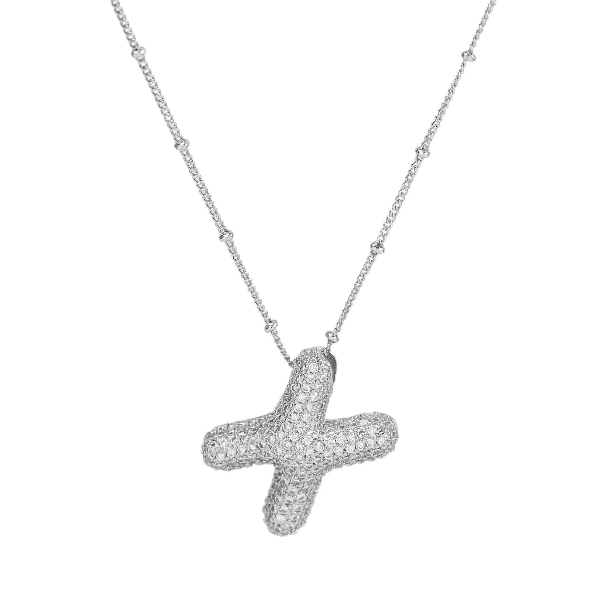 Initial CZ Balloon Bubble Sterling Silver Necklace: F