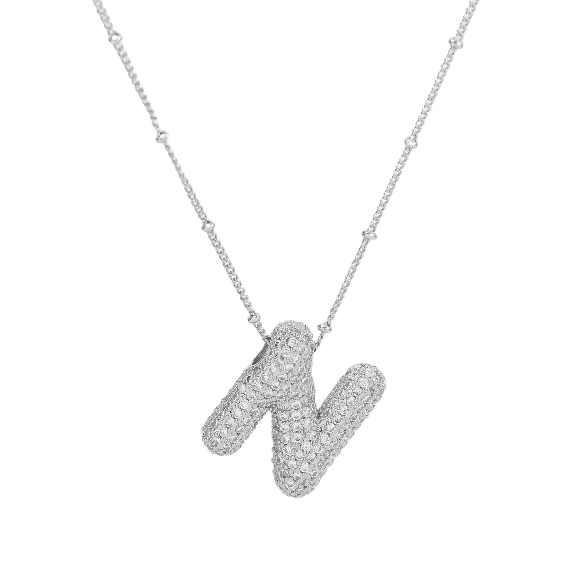 Initial CZ Balloon Bubble Sterling Silver Necklace: F