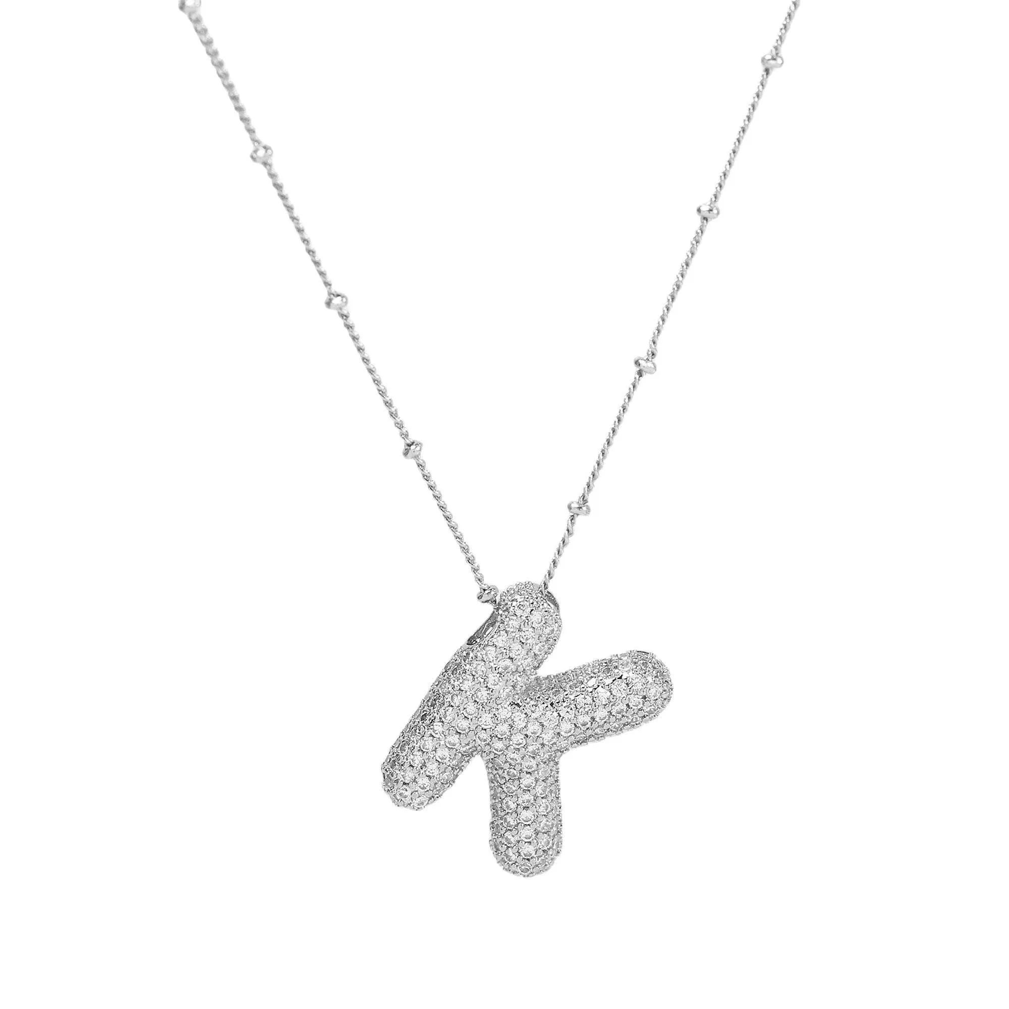 Initial CZ Balloon Bubble Sterling Silver Necklace: F
