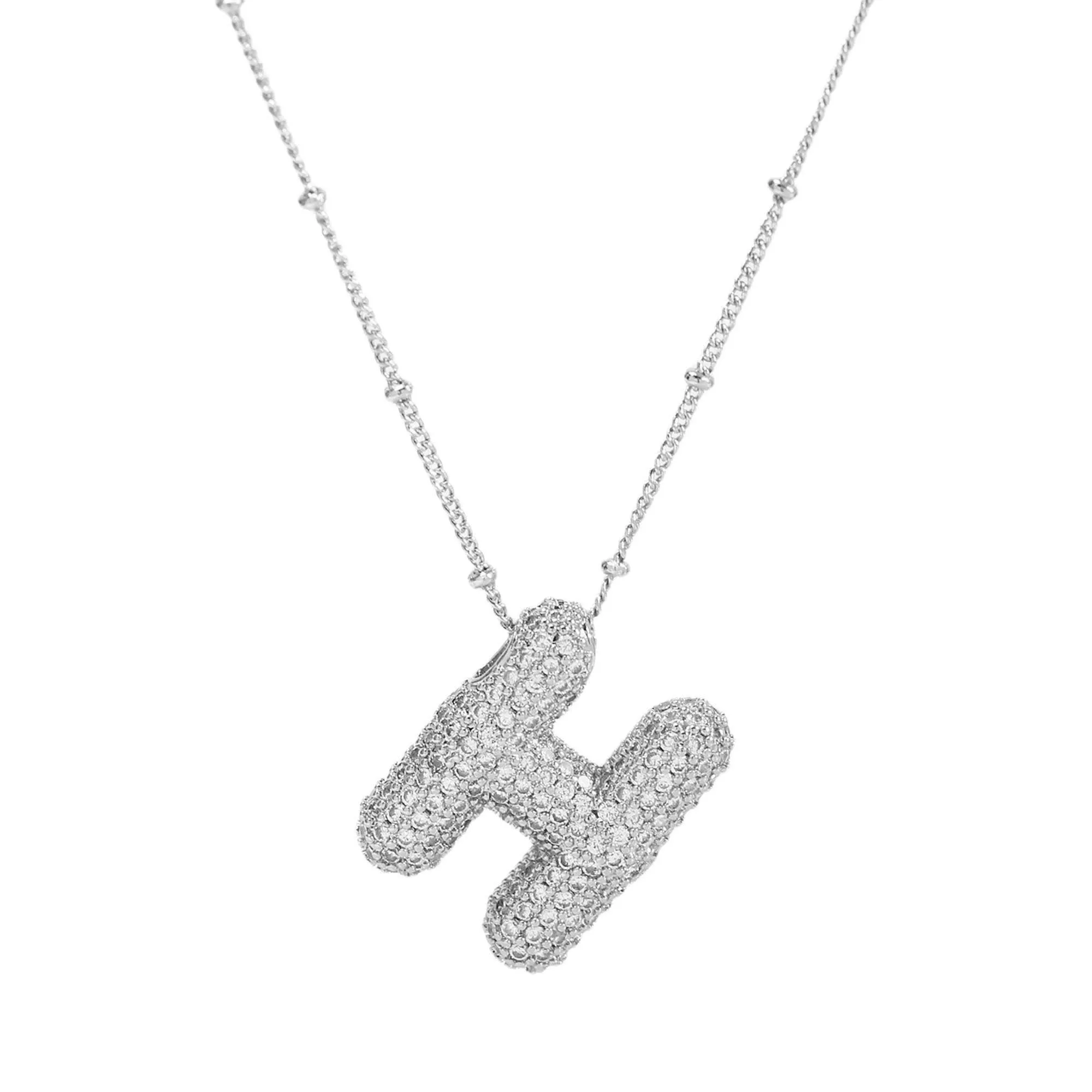 Initial CZ Balloon Bubble Sterling Silver Necklace: F