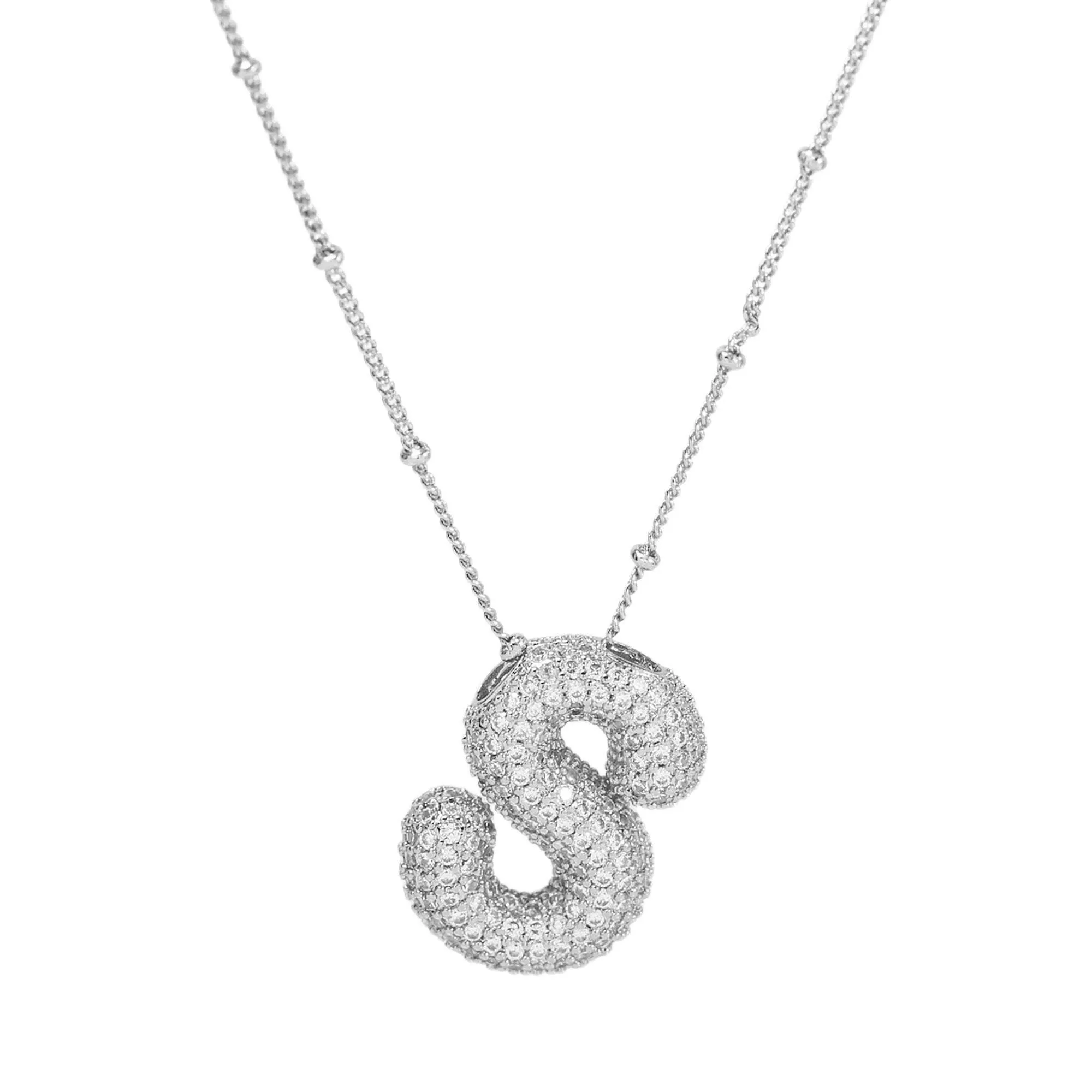 Initial CZ Balloon Bubble Sterling Silver Necklace: F