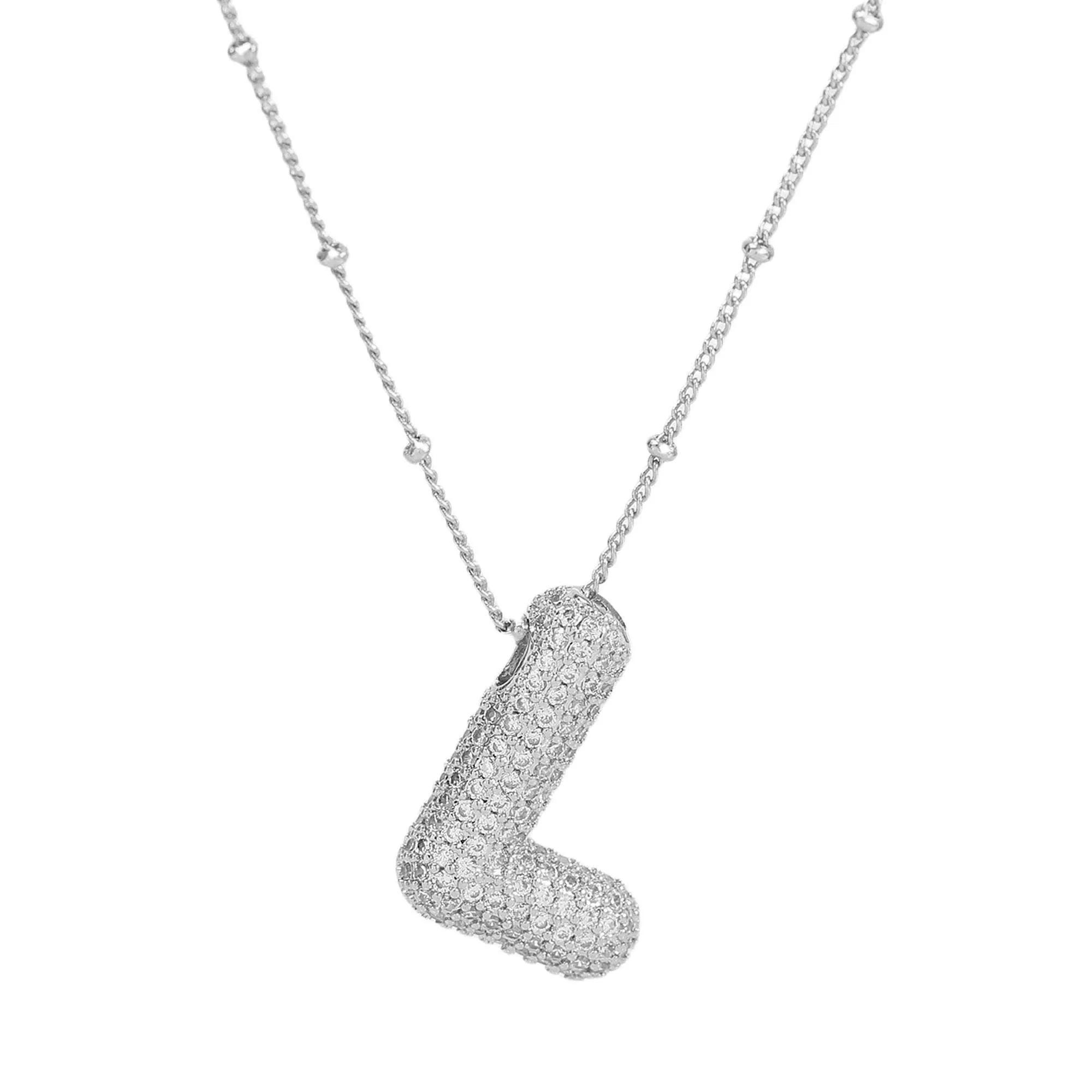 Initial CZ Balloon Bubble Sterling Silver Necklace: F