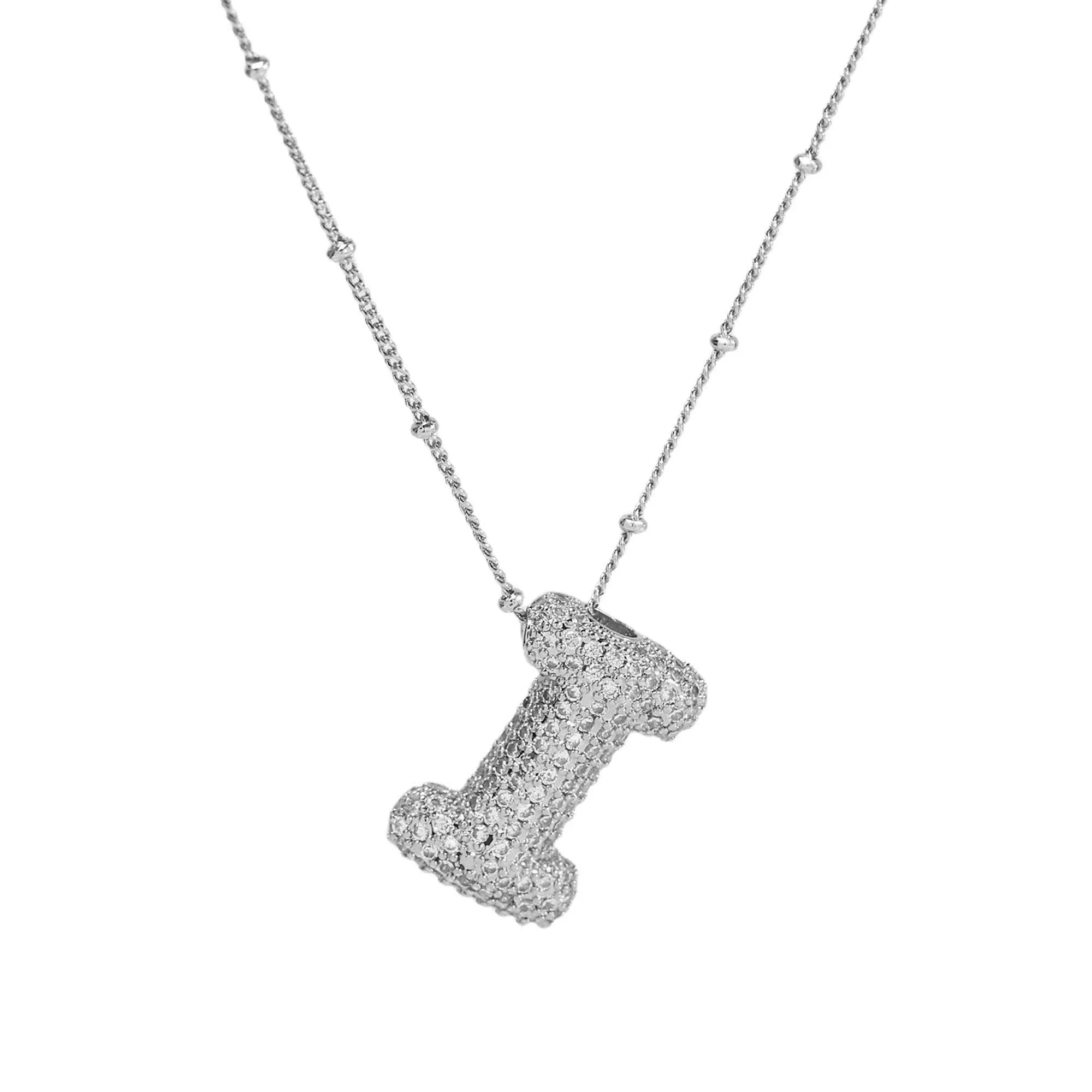 Initial CZ Balloon Bubble Sterling Silver Necklace: F