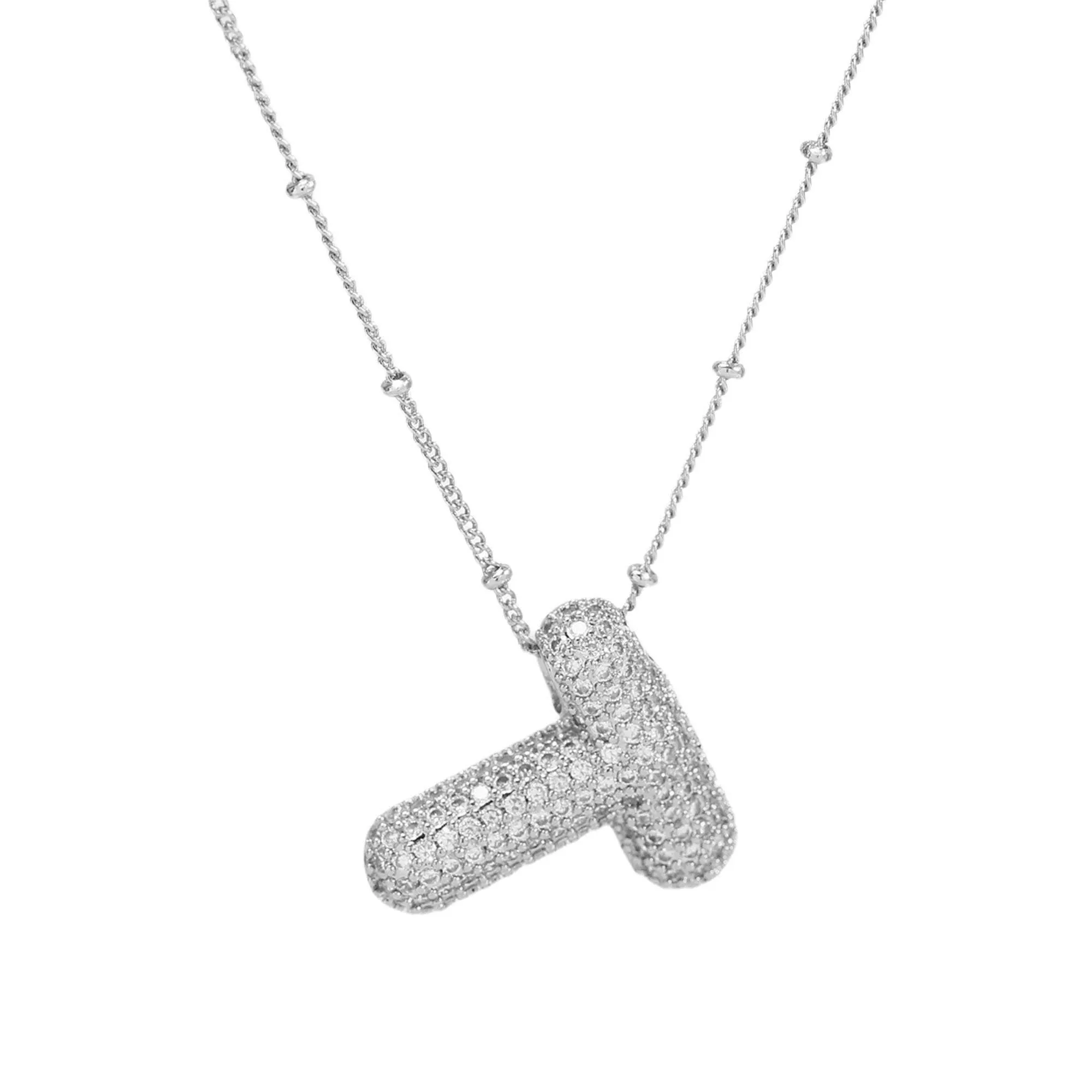 Initial CZ Balloon Bubble Sterling Silver Necklace: F