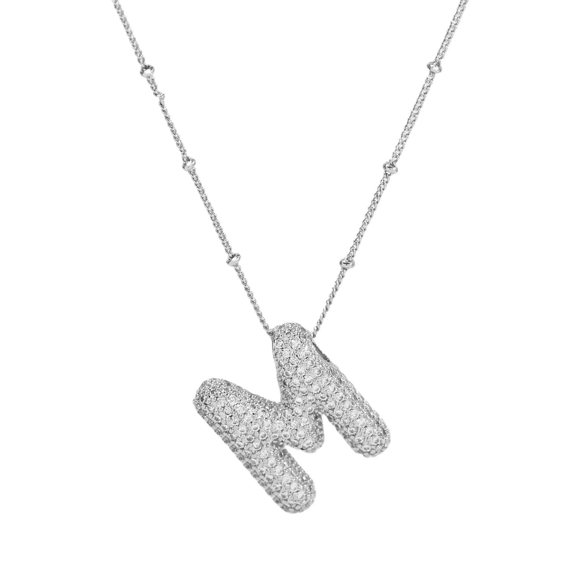 Initial CZ Balloon Bubble Sterling Silver Necklace: F