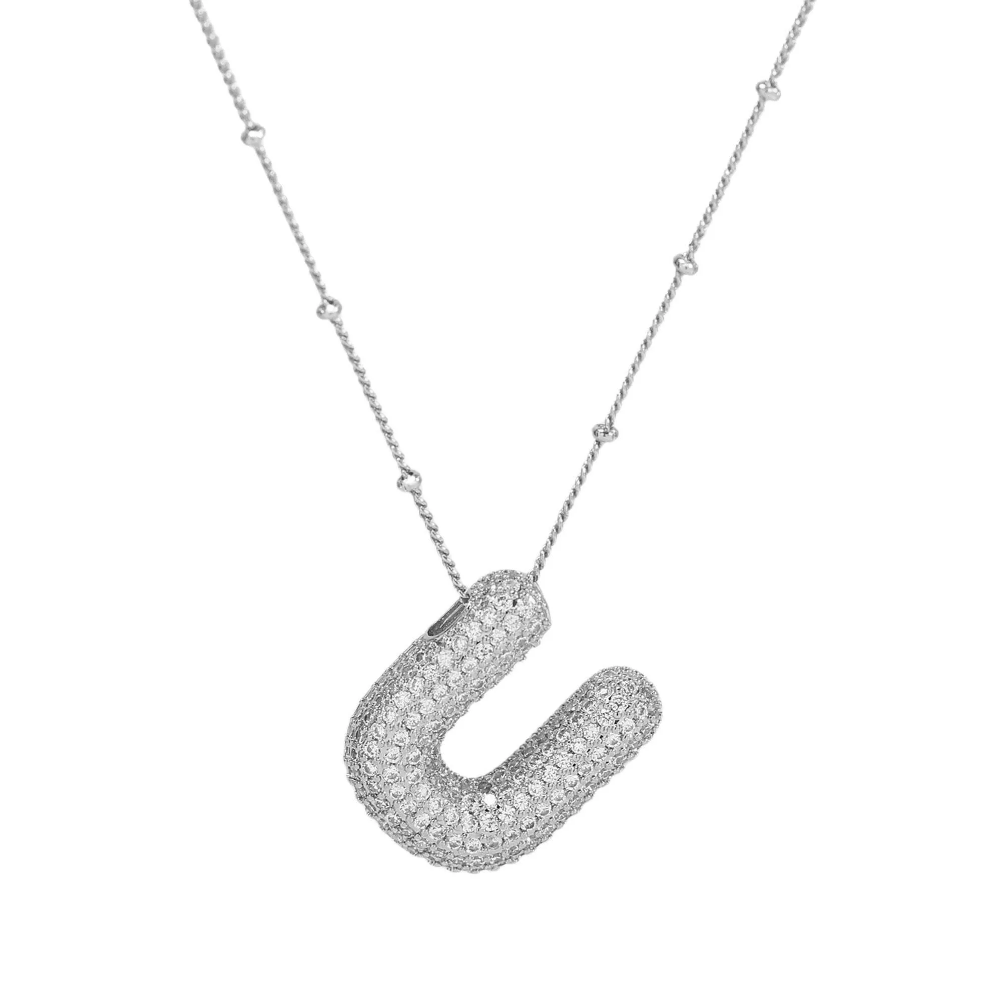 Initial CZ Balloon Bubble Sterling Silver Necklace: F