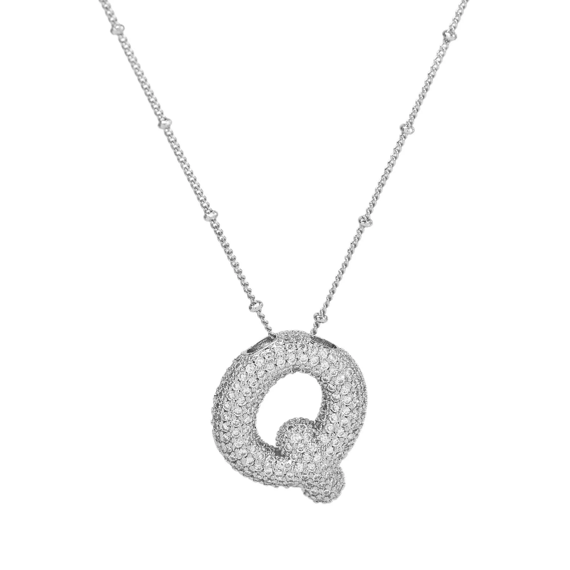 Initial CZ Balloon Bubble Sterling Silver Necklace: F