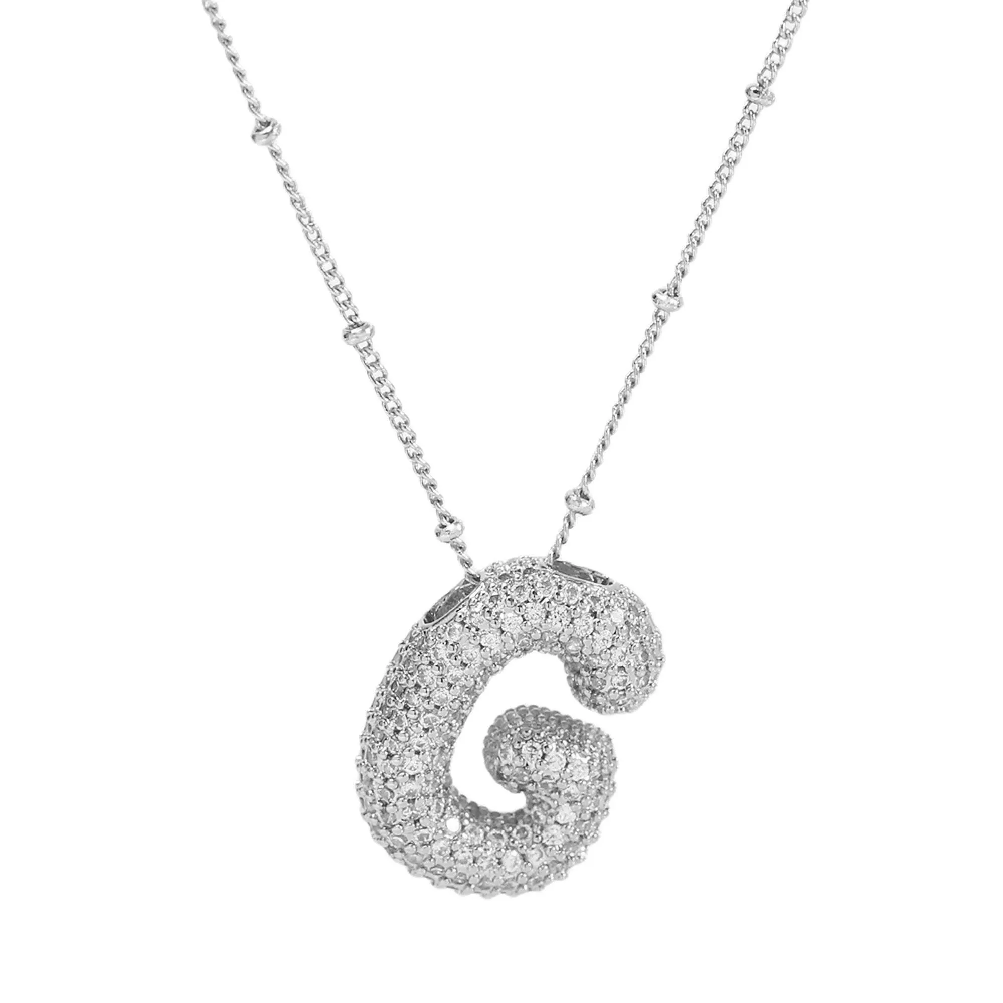 Initial CZ Balloon Bubble Sterling Silver Necklace: F