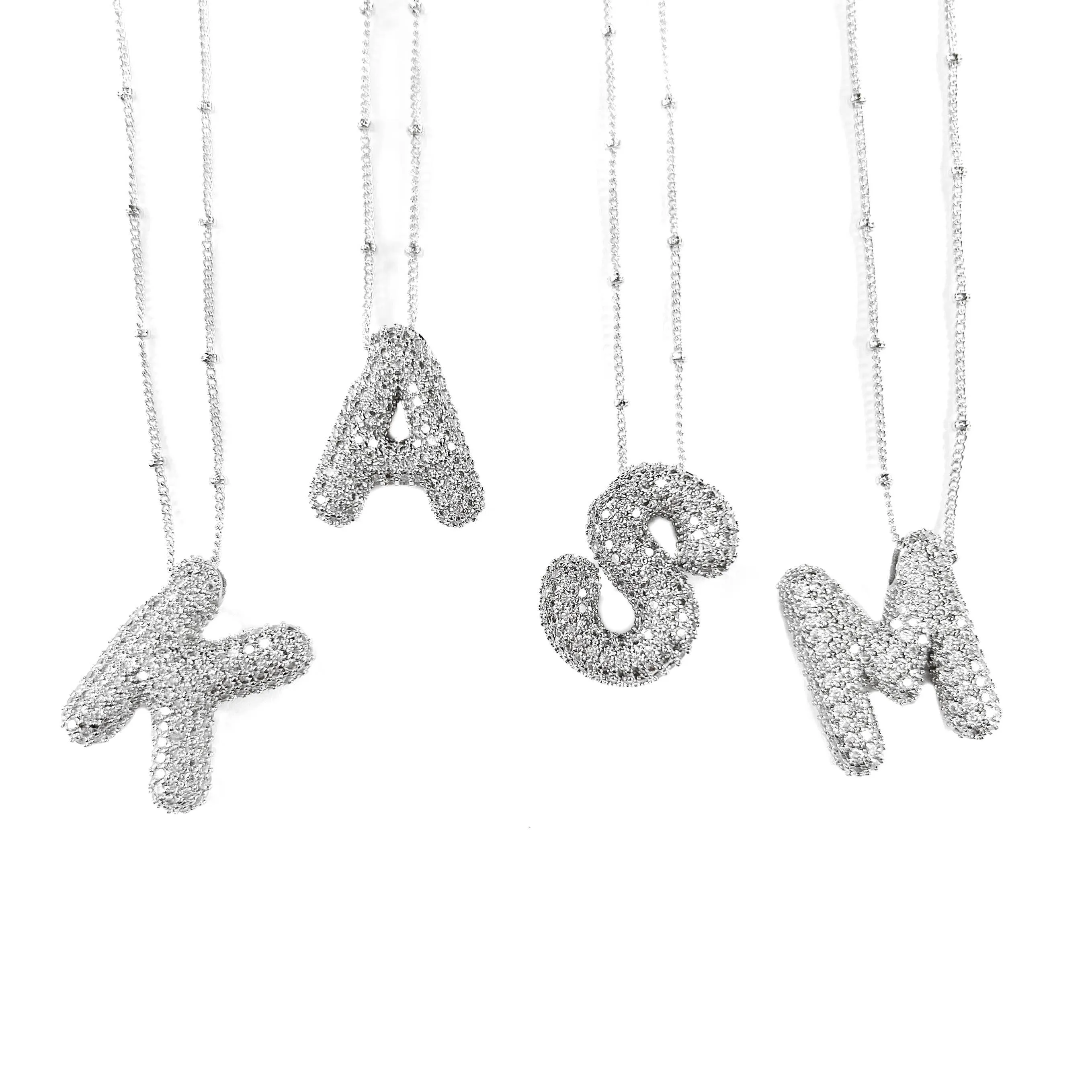 Initial CZ Balloon Bubble Sterling Silver Necklace: F