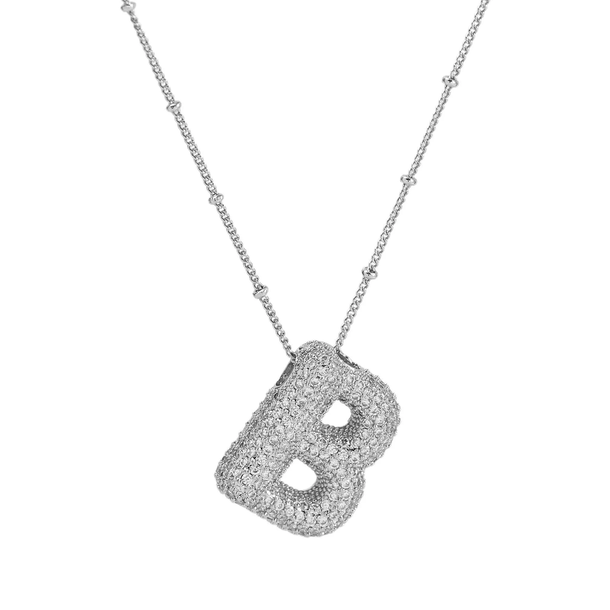Initial CZ Balloon Bubble Sterling Silver Necklace: F