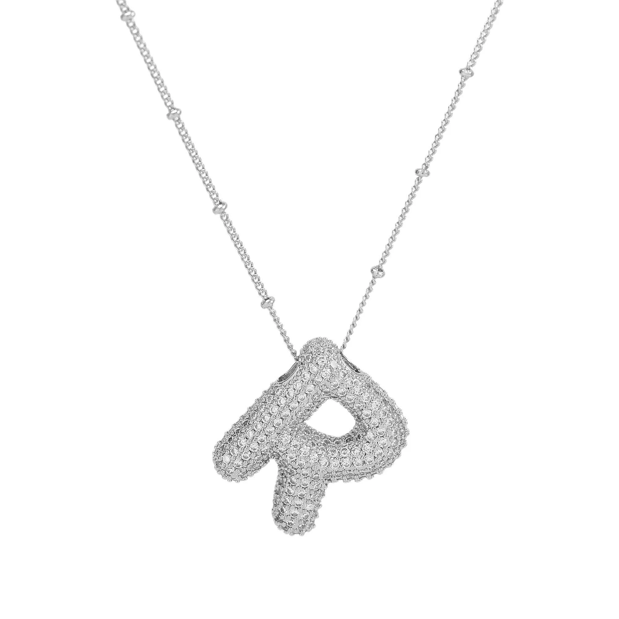Initial CZ Balloon Bubble Sterling Silver Necklace: F
