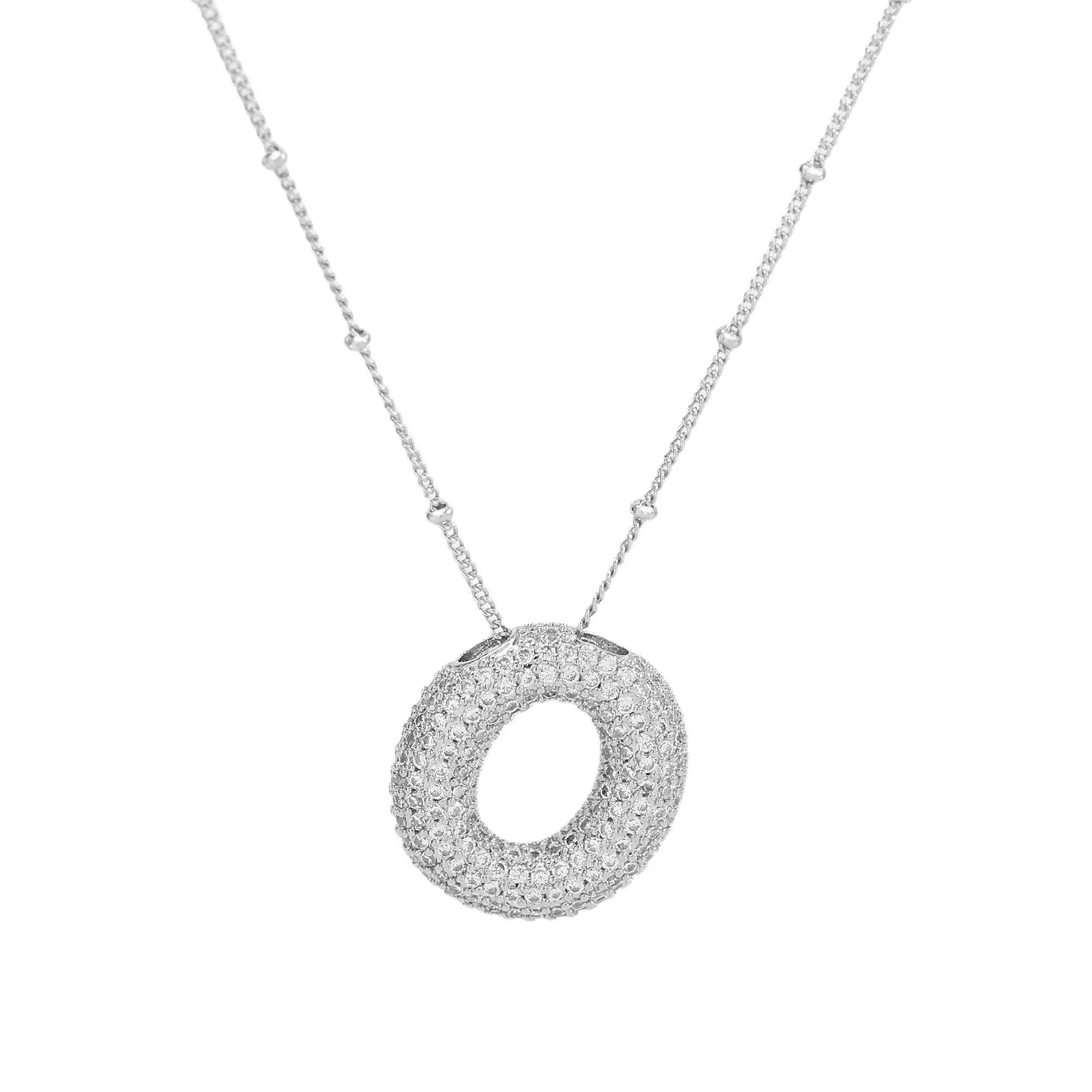 Initial CZ Balloon Bubble Sterling Silver Necklace: F