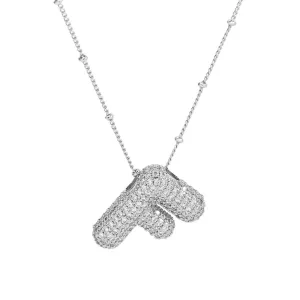 Initial CZ Balloon Bubble Sterling Silver Necklace: F
