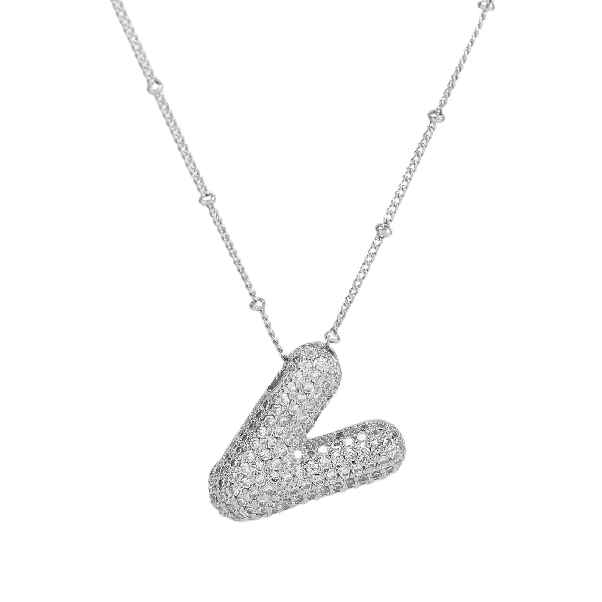 Initial CZ Balloon Bubble Sterling Silver Necklace: F