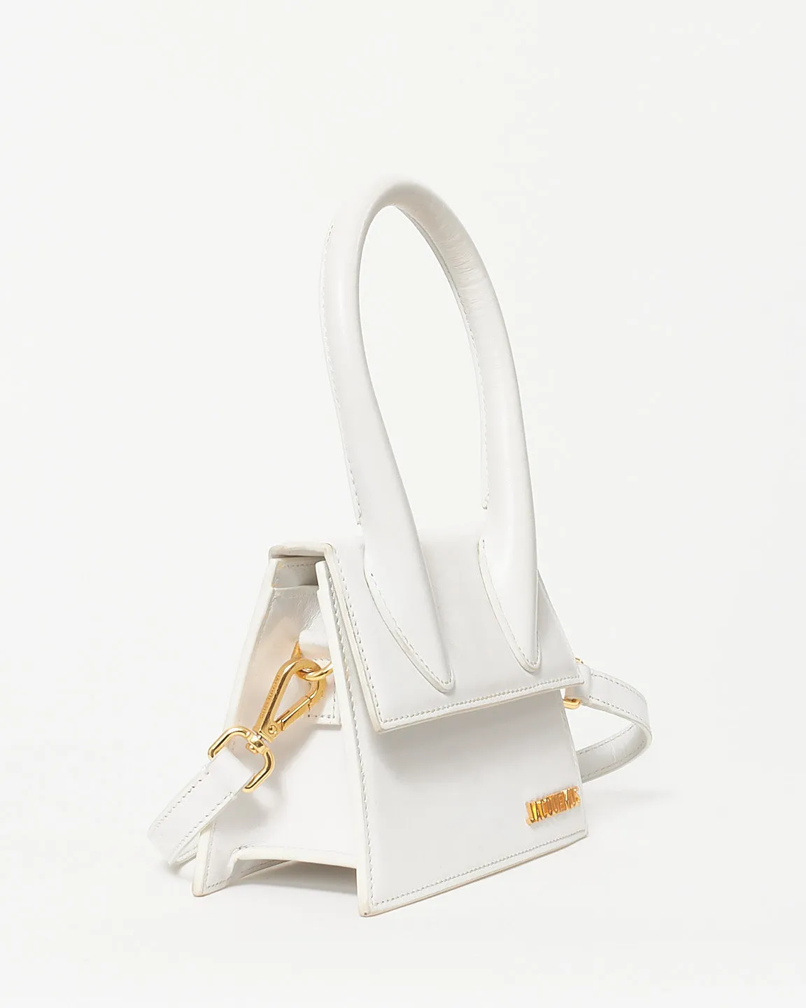 Jacqeumus White Leather Medium "Le Chiquito" Bag