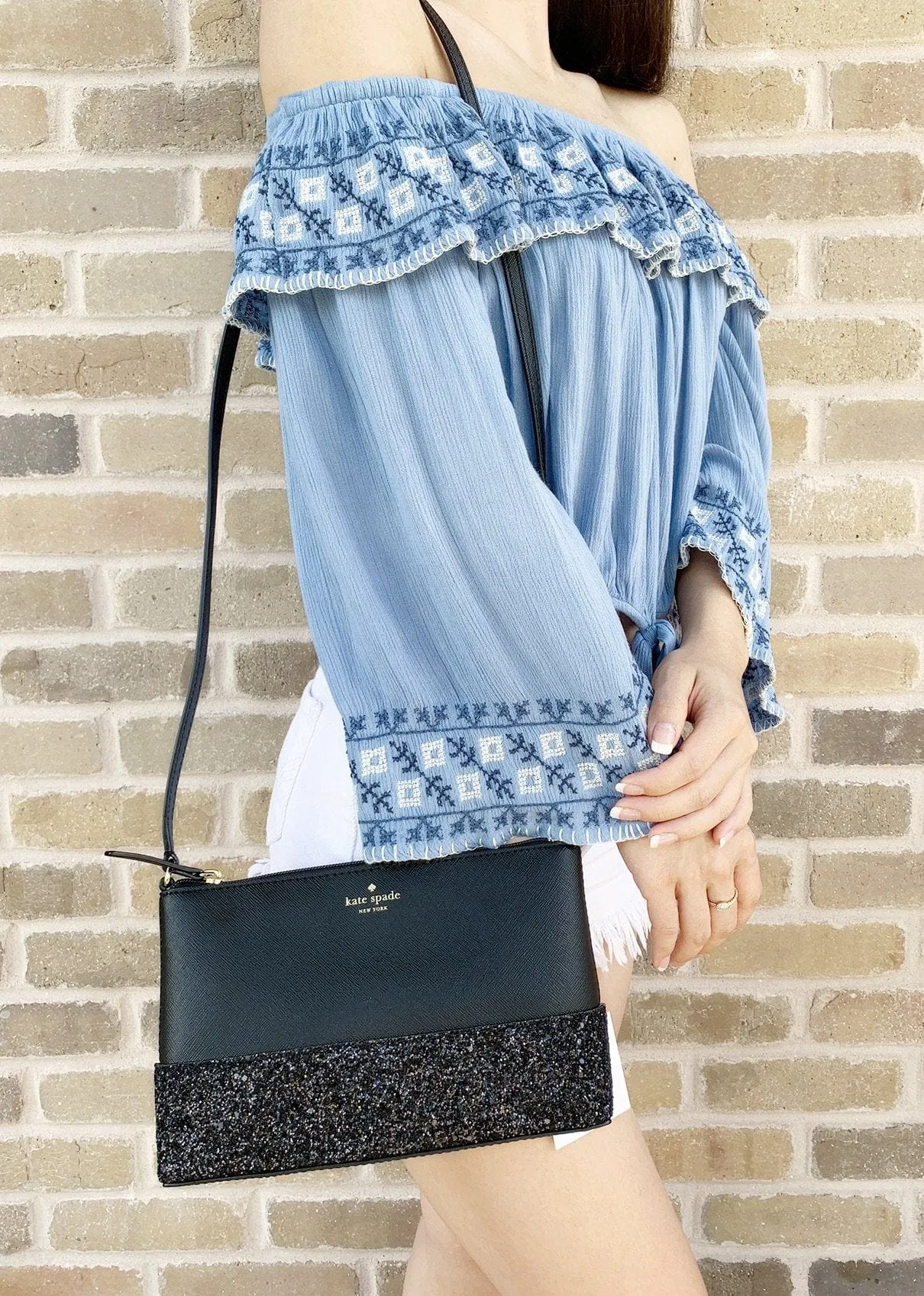 Kate Spade Greta Court Ramey Glitter Small Crossbody Black
