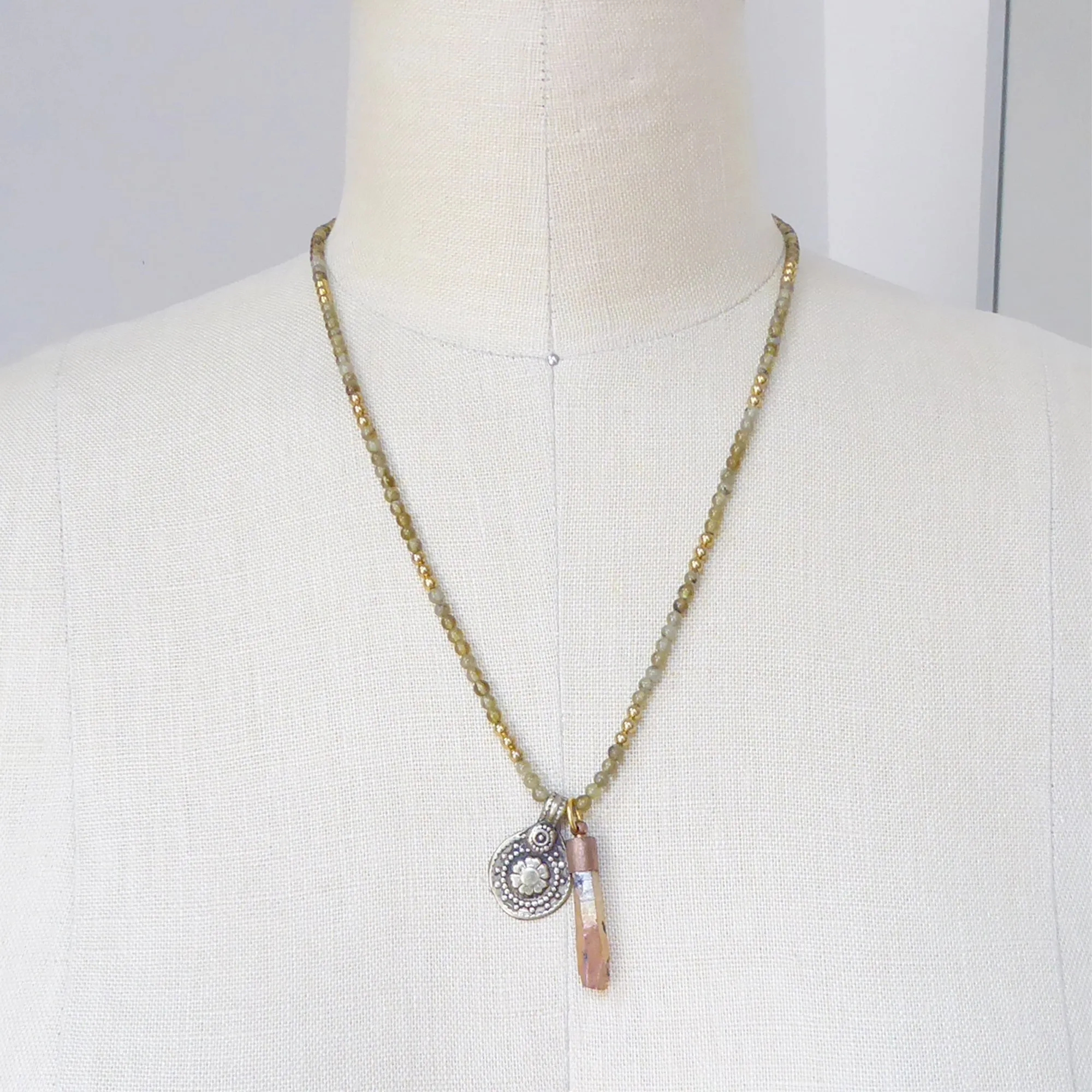 Labradorite coin charm necklace