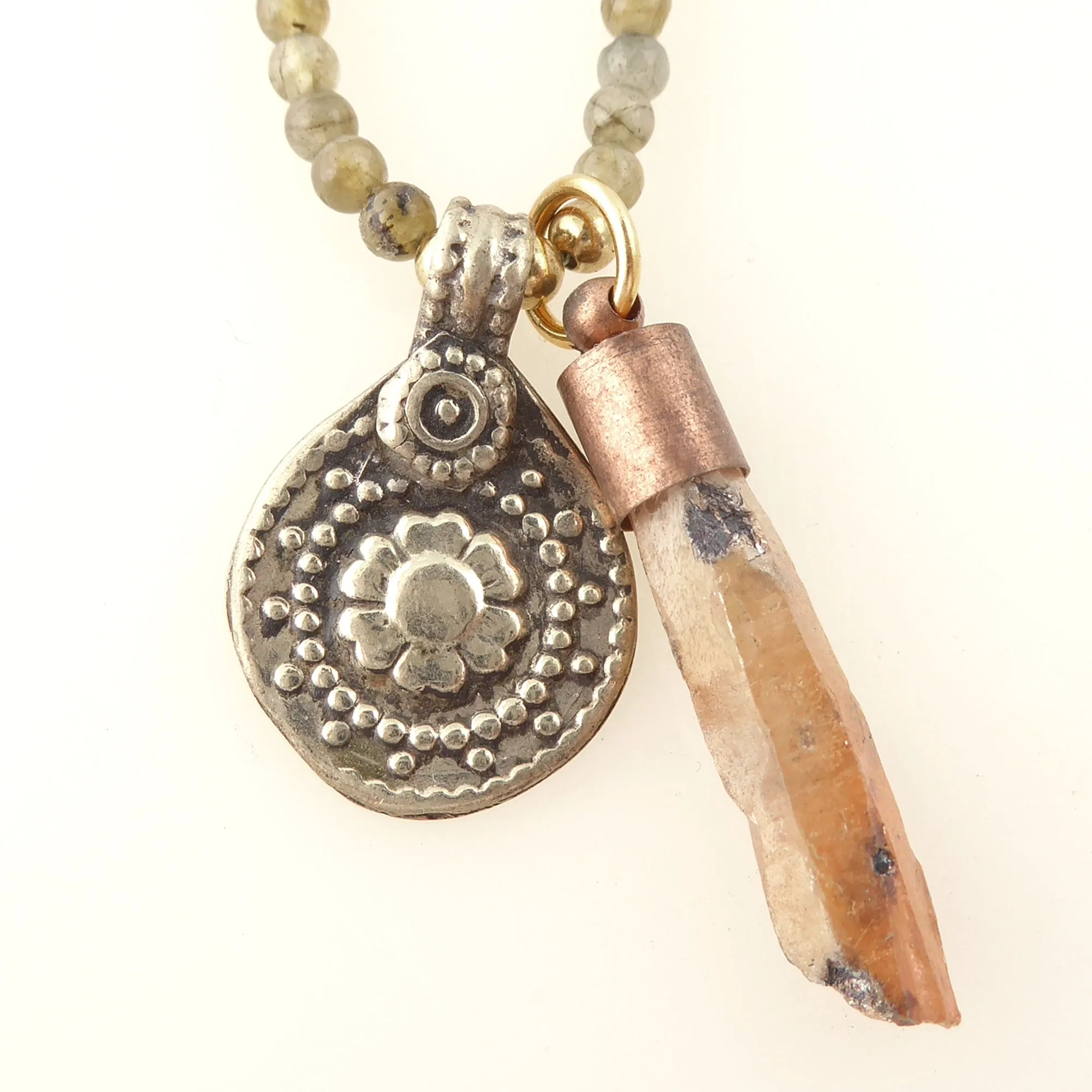 Labradorite coin charm necklace