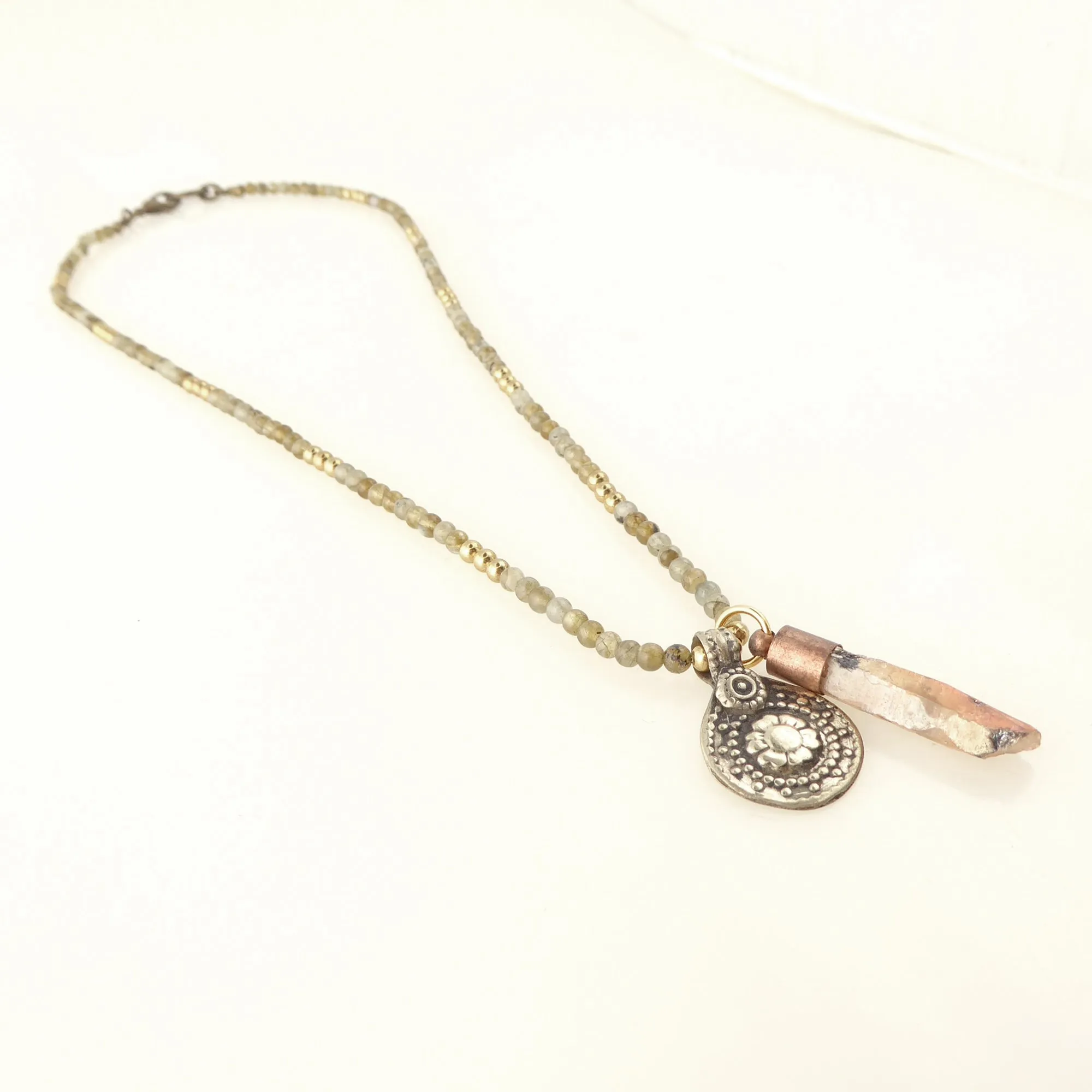 Labradorite coin charm necklace