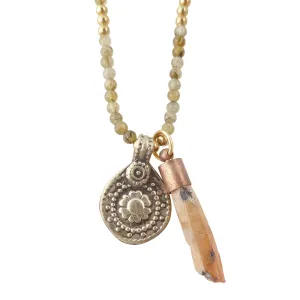 Labradorite coin charm necklace