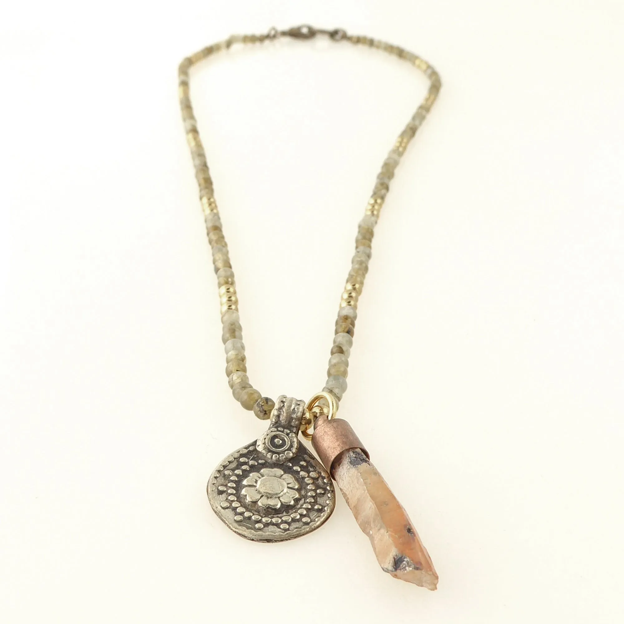 Labradorite coin charm necklace