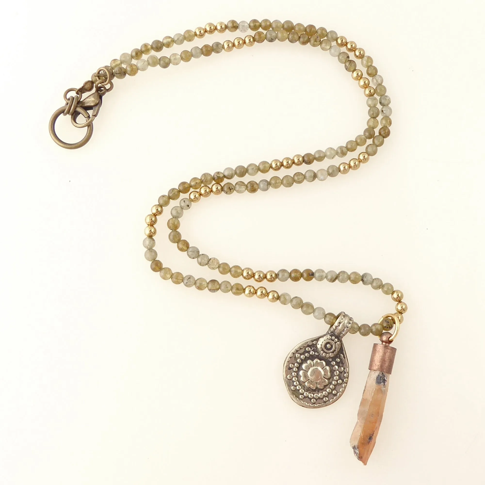 Labradorite coin charm necklace