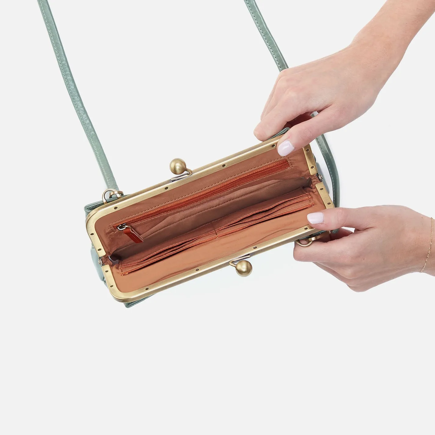 Lauren Frame Crossbody In Polished Leather - Jade