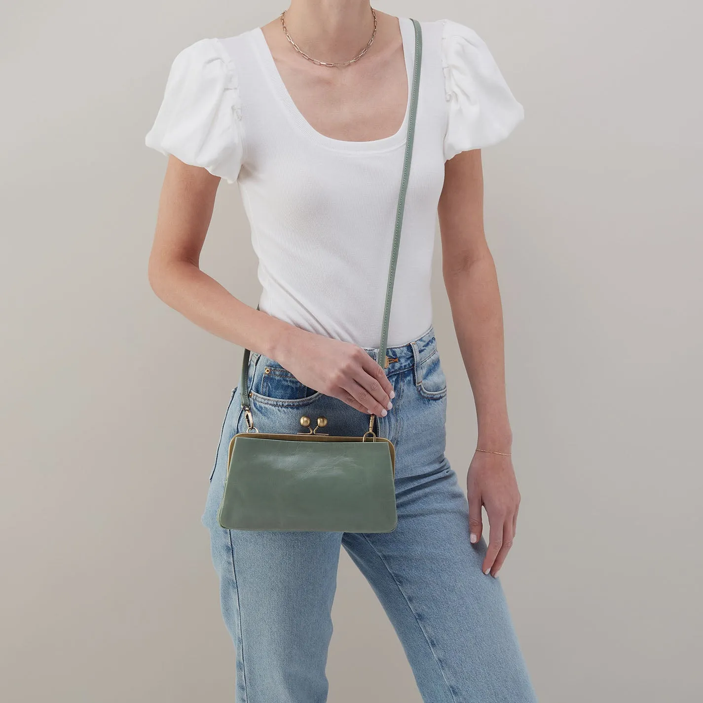 Lauren Frame Crossbody In Polished Leather - Jade